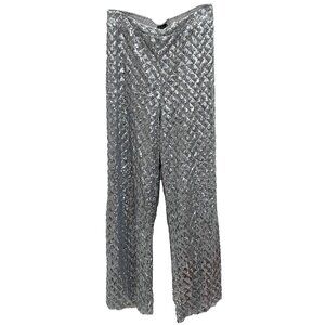Eloquii Holiday Glam Wide-Leg Sequin Trousers | Silver | Size 18